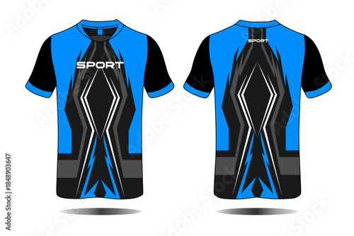 Dynamic Sport T-Shirt Design with Blue and Black Colors for Active Lifestyle and Fitness