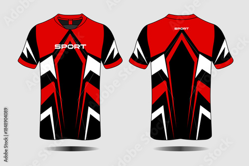 Modern Sport Shirt Design with Bold Red and Black Geometry for Active Wear Enthusiasts