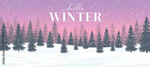 Winter Holiday Season Background Snow Landscape Horizontal Banner.