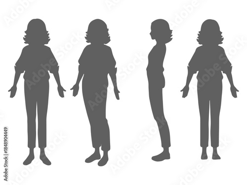 Girl Silhouette Set Multiple Views Standing Child Vector Illustration