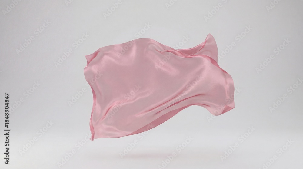 Fototapeta premium Flowing translucent pink fabric floating in air with soft folds minimal motion isolated neutral bg. Textile and fashion for clothing design, Luxury material background, Modern apparel inspiration. 