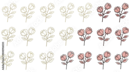 Folk Rosebud Sprig Vector Set Elegant Wedding Floral Fillers