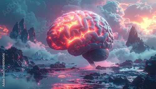 The Glowing Brain in a Surreal Dreamscape.