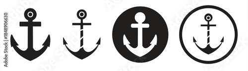 Anchor icons collection, Anchors at sea, Nautical symbols, Flat style simple anchor collection, vector illustrations.

