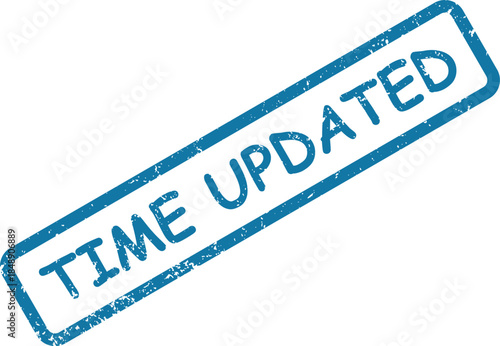 Blue grunge rubber stamp effect displaying TIME UPDATED diagonally on a plain white surface
