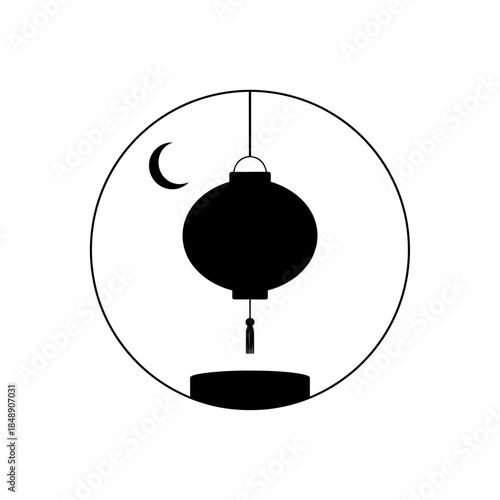 Lunar New Year lantern silhouette round paper single thick hanging cord curve design two vector illustration