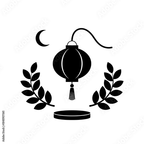 Lunar New Year lantern silhouette minimalist tassel single thick hanging cord curve design three vector illustration