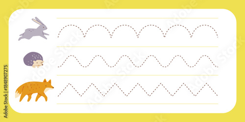 Handwriting practice mini game for kids with forest animals.