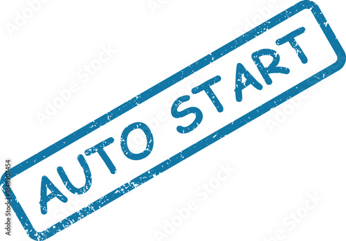 Blue grungy rubber stamp with the words AUTO START on a clean white surface