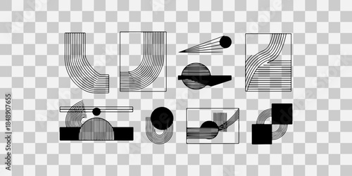 Collection of abstract black and white graphic elements