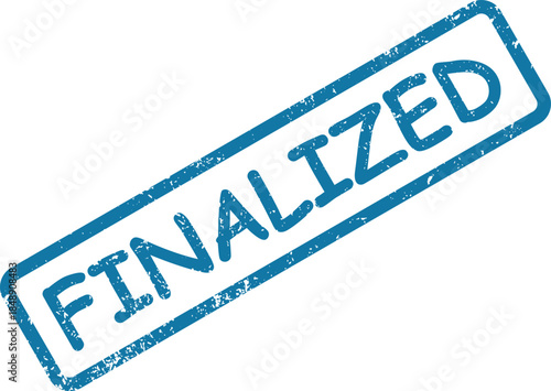 Blue rubber stamp impression showing the text FINAL STATUS diagonally on a clean white surface