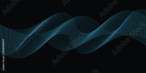 Abstract background with lines and waves. Web banner size. Element for design isolated. Vector background for brochure, booklet, flyer, poster. Blue and black gradient