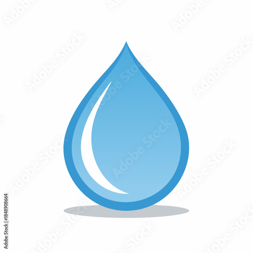 A Single Blue Water Drop with Light Reflection, Hydration Concept Illustration