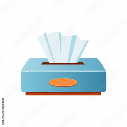 Box of tissues for allergy season or runny nose. Cleanliness supply in light blue color
