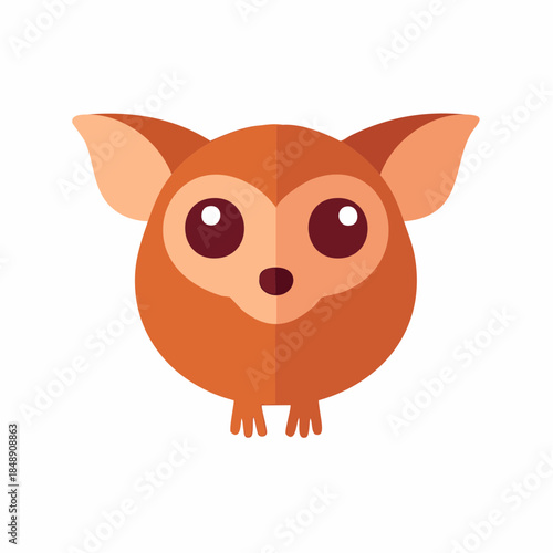 Stylized Cute Tarsier Head Flat Design Illustration Adorable Cartoon Animal Face Creative Graphic Design