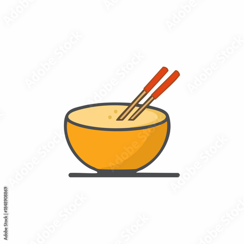 Asian cuisine illustration depicting bowl of noodles with chopsticks highlighting traditional eating utensils