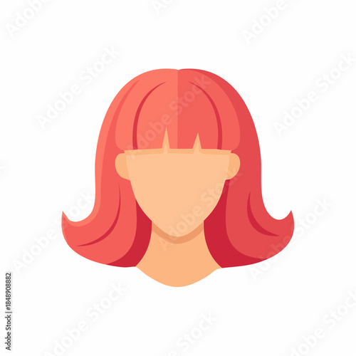 Vector portrait of a faceless woman with coral hair in bob style, abstract female avatar illustration, flat design style character, head only