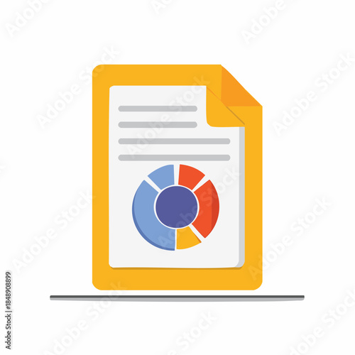 Document with Pie Chart Data Analysis, Data Visualization and Business Report on white surface
