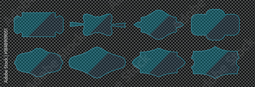 Set of vector glass frame. Isolated plate on transparent background.