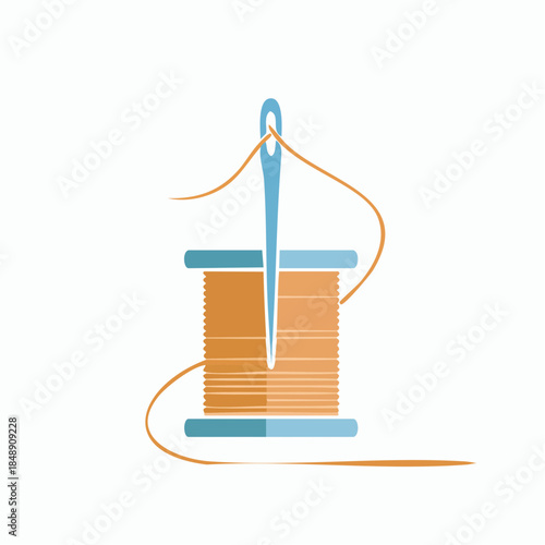 Needle and Thread Spool Illustration Art Sewing Tailoring Hobby Craft
