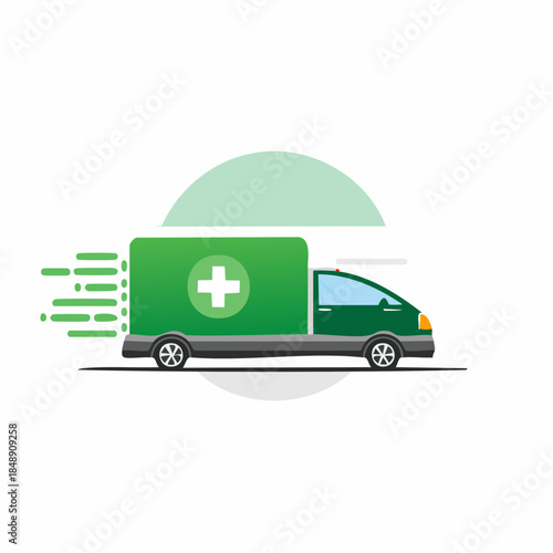 Green Medical Van Delivering Emergency Health Care Services
