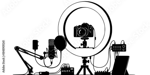 Video Podcast Recording Vodcast Equipment Silhouette