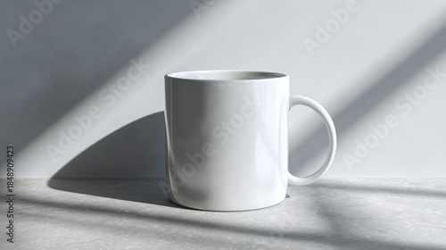 A clean ceramic mug sitting under the sunlight 