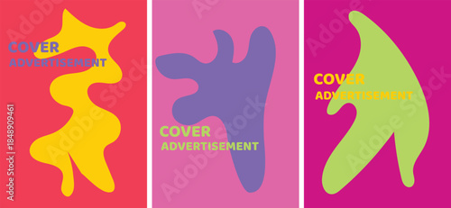 Abstract modern poster set with colorful organic fluid shapes. Creative cover advertisement design templates for branding, marketing, social media, and print layout