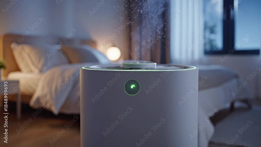 custom made wallpaper toronto digitalAir Purifier in Cozy Bedroom Environment with smart air purifier in bedroom: effect videos Mission Smart Home Devices (real life