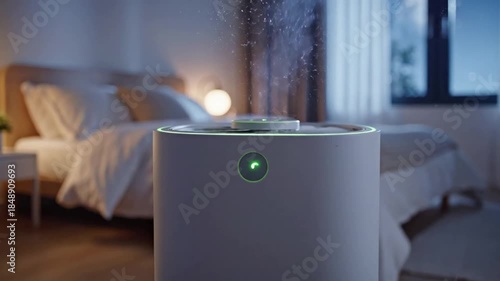 Wallpaper Mural Air Purifier in Cozy Bedroom Environment with smart air purifier in bedroom: effect videos Mission Smart Home Devices (real life Torontodigital.ca