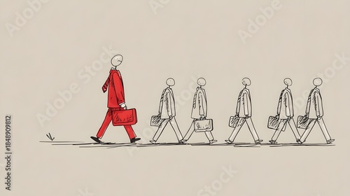 Business character leading others while walking ahead