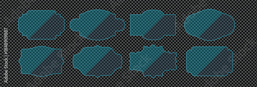 vector glass frame. Isolated plate on transparent background.