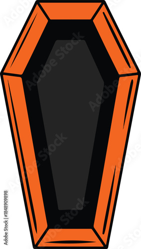 Orange and Black Cartoon Coffin Vector Graphic Illustration for Halloween Designs and Spooky Themes