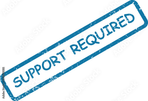 Distinct blue rubber stamp impression displays SUPPORT REQUIRED on a bright white surface