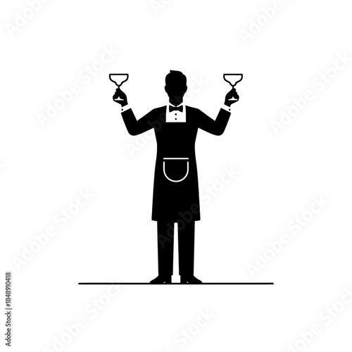Bartender raised empty glass honor silhouette vector illustration