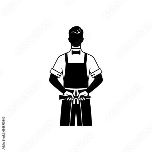 Bartender passing tool behind back silhouette vector illustration
