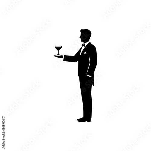 Bartender presenting finished cocktail silhouette vector illustration