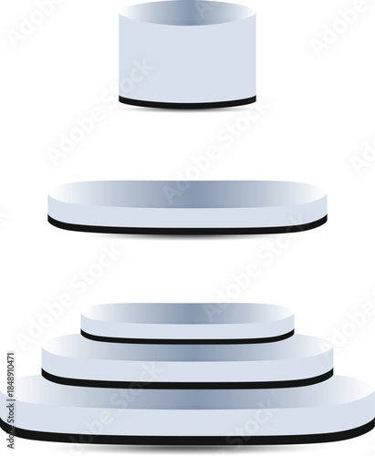 Set of white round stackable podiums