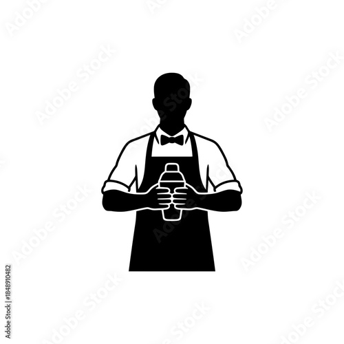 Bartender holding shaker close silhouette vector illustration