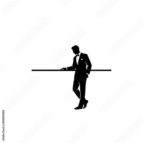 Bartender leaning on bar quiet moment silhouette vector illustration