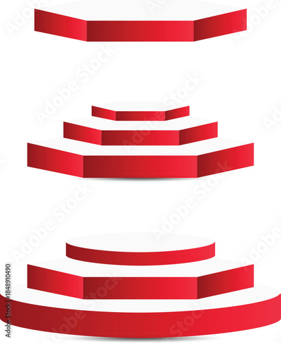 Red 3d staircase podiums on transparent background