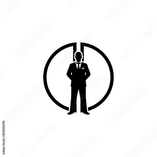 Bartender framed by split circle silhouette vector illustration