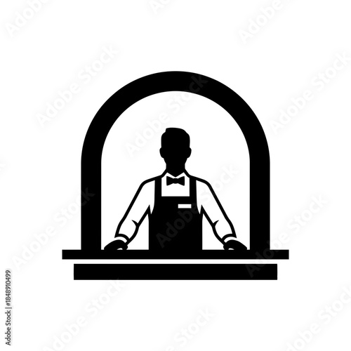 Bartender framed by open arch silhouette vector illustration