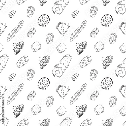 hand drawn bread seamless pattern background