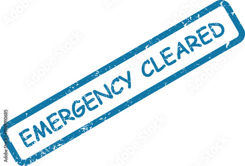 Distressed blue rubber stamp imprint stating EMERGENCY CLEARED is visible on a clean white background