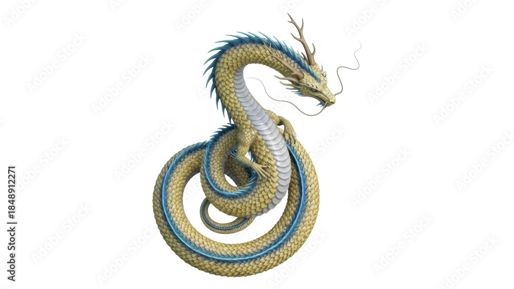 Fototapeta premium Isolated Chinese dragon coiling around, with traditional scales and flowing whiskers artwork