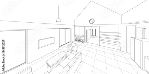 interior kitchen living room 3d illustration	

