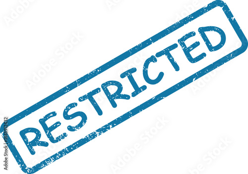 Textured blue rubber stamp showing the words RESTRICTED ACCESS diagonally on a simple white backdrop