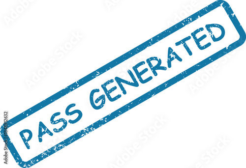 Vibrant blue grunge style rubber stamp mark clearly displays PASS GENERATED on a crisp white backdrop