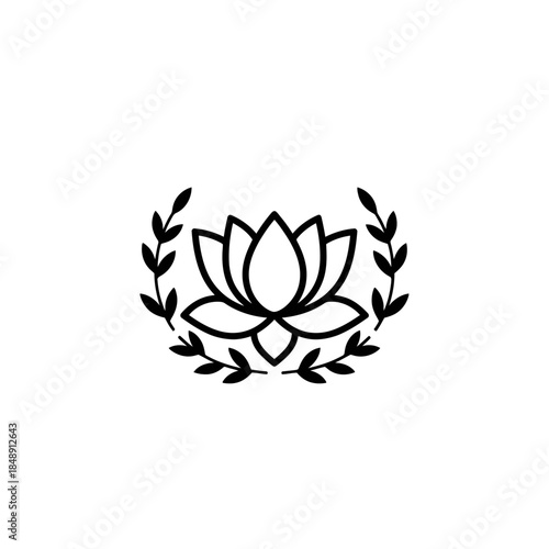 Lotus with simple leaf border silhouette vector illustration